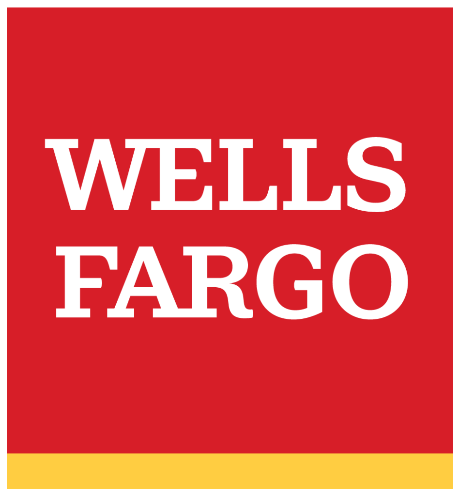 Wells Fargo logo featuring white text on a red background with a yellow stripe at the bottom, reflecting the brand's trusted presence in finance options and banking.
